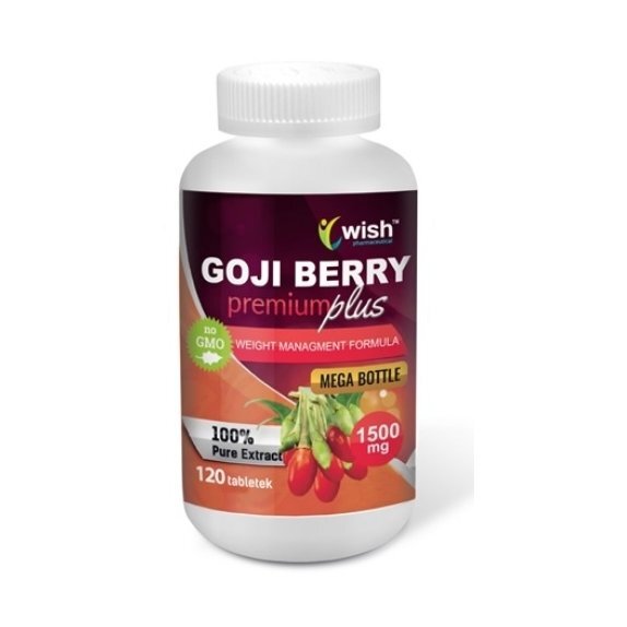Owoce Jagody Goji Berry Premium Plus 1500 mg 120 tabletek Wish Pharmaceutical cena 37,65zł