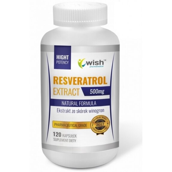 Resveratrol Extract 500 mg ekstrakt z pestek winogron 120 kapsułek Wish Pharmaceutical cena 29,29zł