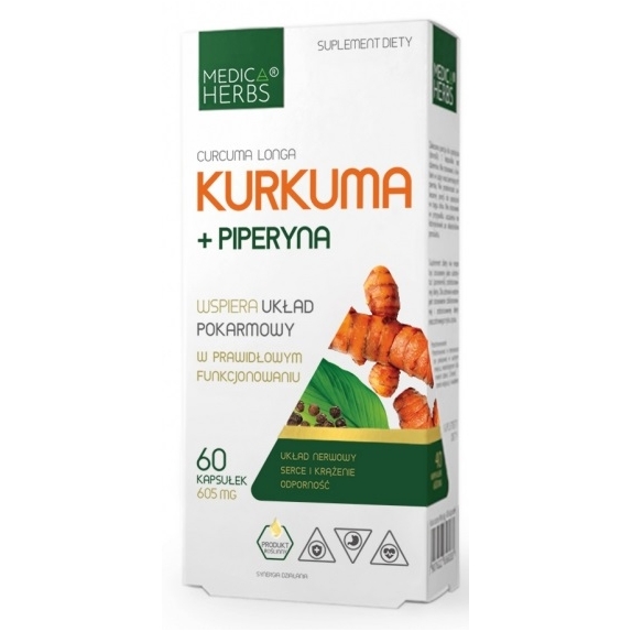 Medica Herbs kurkuma + piperyna 60 kapsułek wyciąg standaryzowany do 98% kurkuminoidów 605mg cena €3,61