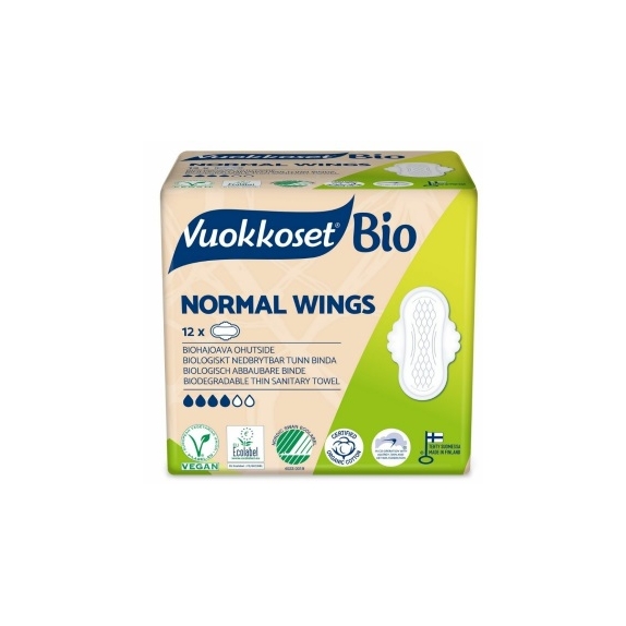 Vuokkoset podpaski normal ze skrzydełkami 100% BIO 12 sztuk ECO cena 14,89zł