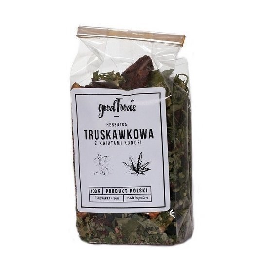 Hemp herbata truskawkowa z kwiatami konopi 100 g Good Foods cena 25,15zł