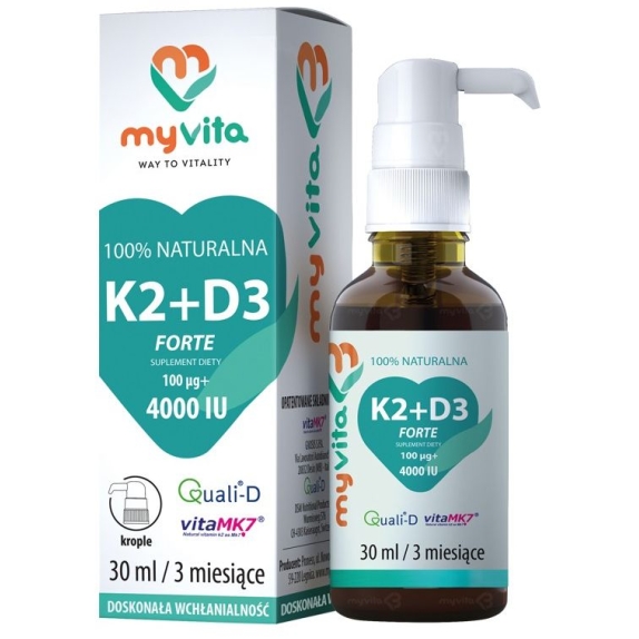 Myvita Witamina K2 100uq + D3 (4000IU) MAX krople 30ml cena 17,52$