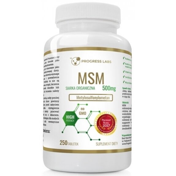 MSM 500 mg Siarka organiczna 250 tabletek Progress Labs cena 32,90zł