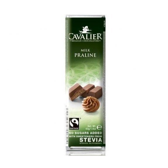 Baton z mlecznej czekolady z nadzieniem pralinowym i stewią bez cukru 40 g Cavalier cena 7,55zł