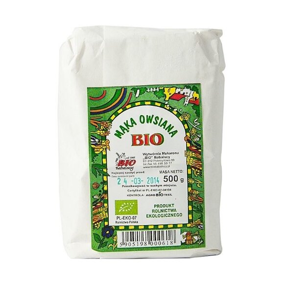 Mąka owsiana razowa typ 1850 500 g BIO Bio Babalscy cena 9,54zł