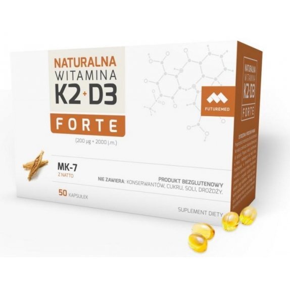 Witamina K2 MK-7 forte 200 mcg Natto + witamina D3 2000IU 50kapsułek Futuremed cena 75,25zł