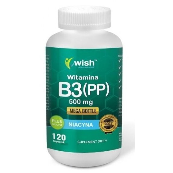 Niacyna Witamina B3 (PP) 500mg + Inulina 120 kapsułek Wish Pharmaceutical cena 37,99zł