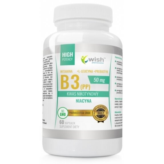 Witamina B3 500mg Niacyna (PP) 60 kapsułek Wish Pharmaceutical cena 19,75zł