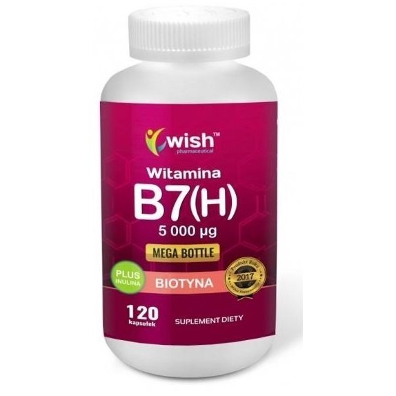 Biotyna Witamina B7 (H) 5000 µg + Inulina 120 kapsułek Wish Pharmaceutical cena 39,89zł
