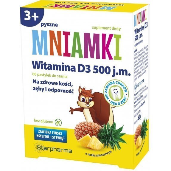 Mniamki witamina D3 500 j.m  60 pastylek do ssania z ksylitolem Starpharma cena 14,19zł