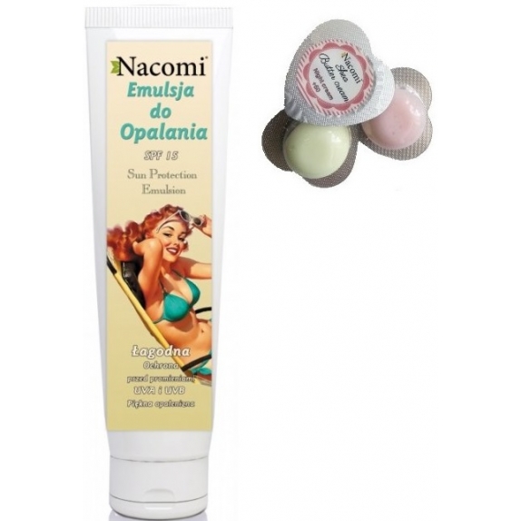 Nacomi emulsja do opalania SPF 15 150 ml + próbka w kształcie serca 1 szt GRATIS! cena 23,99zł