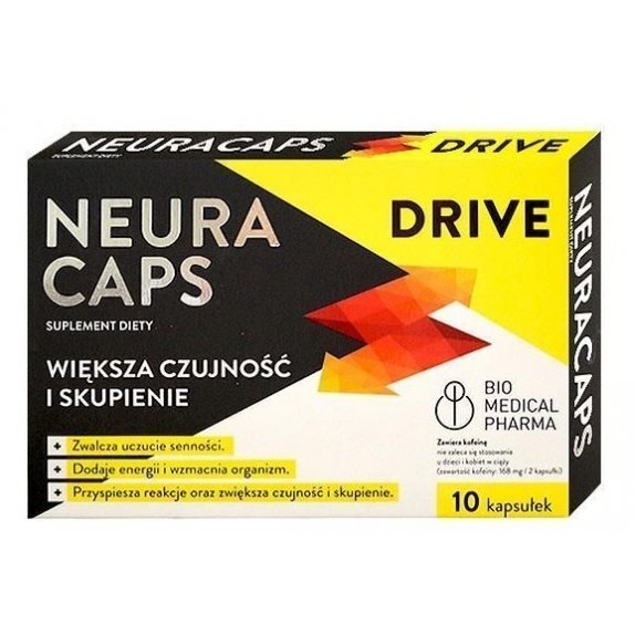 Neuracaps Drive większa czujność i skupienie 10 kapsułek Bio Medical Pharma cena 22,16zł