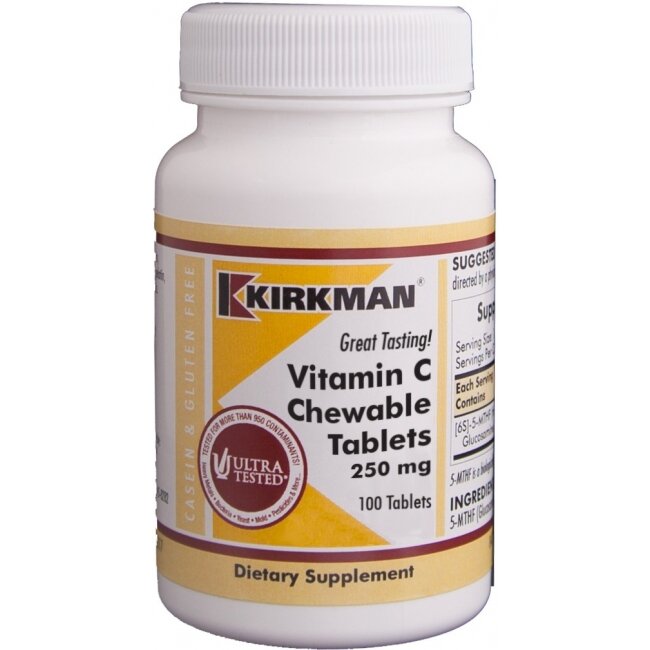 Kirkman Vitamin C 250 mg witamina C ze stewią 100 tabletek do żucia