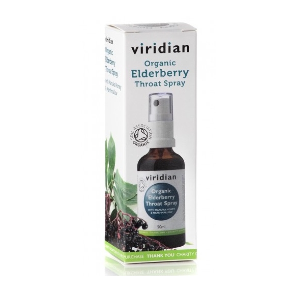 Viridian Ekologiczny Spray do gardła z czarnym bzem, miodem manuka oraz prawoślazem 50 ml cena 25,62$