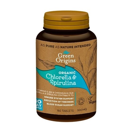 Chlorella i Spirulina BIO 500 mg 180 tabletek Green Origins cena 57,25zł