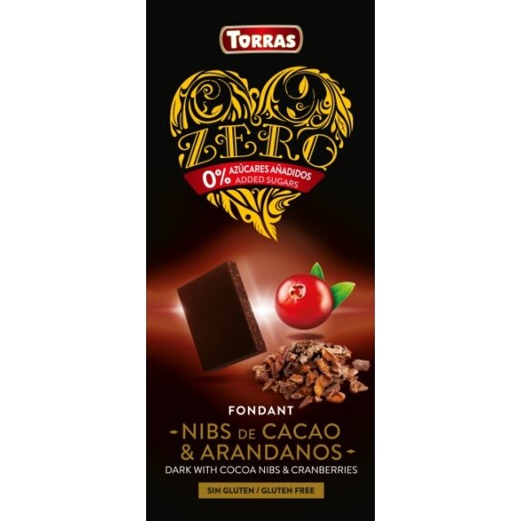 Czekolada gorzka z ziarnami kakao i żurawiną bez dodatku cukru 125 g Torras cena 14,69zł