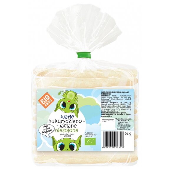 Wafle kukurydziano-jaglane niesolone Bio 6 x 62 g Biominki PROMOCJA! cena 17,99zł