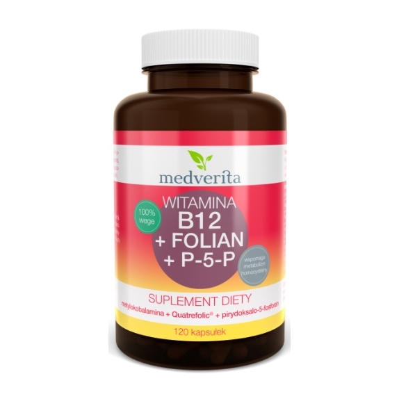 Witamina B12 + Folian+ P-5-P 120 kapsułek Medverita cena 48,09zł