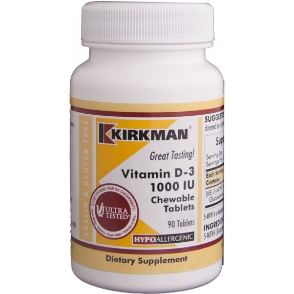 Kirkman Vitamin D-3 1000 IU 25 µg Chewable Tablets 90 tabletek do żucia cena 88,61zł