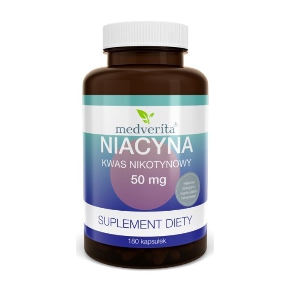 Niacyna (kwas nikotynowy 50mg) 180 kapsułek Medverita cena 23,95zł