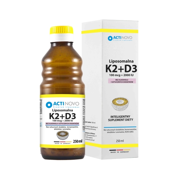 ActiNovo Liposomalna witamina K2 100 mcg + D3  2000 IU (alkohol free) 250ml (125dni) cena 139,80zł