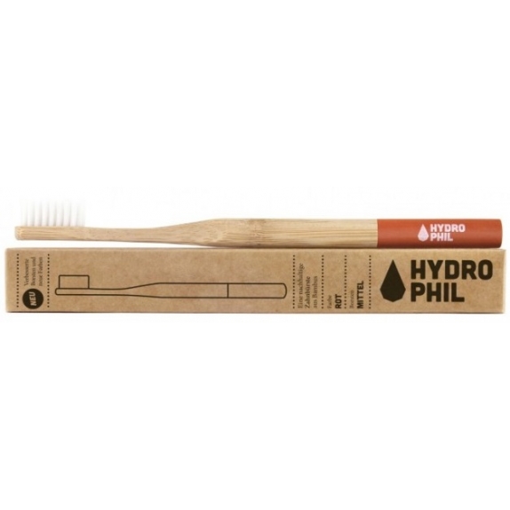 Naturalna wegańska szczoteczka z biodegradowalnego bambusa czerwona (średnie włosie) Hydrophil cena 15,99zł