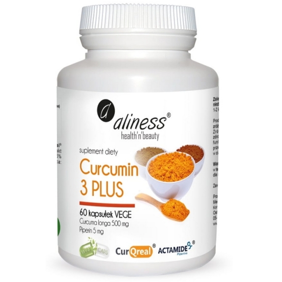 Aliness Curcumin C3 Complex Plus Curcuma longa 500mg Piperin 5mg 60kapsułek cena 59,90zł