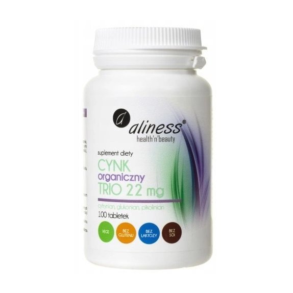 Cynk Organiczny Trio 22 mg 100 tabletek Aliness cena 31,25zł