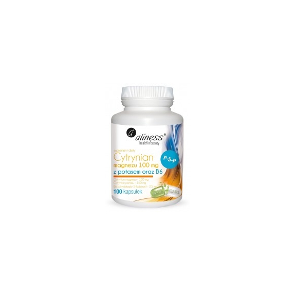 Aliness cytrynian magnezu 100 mg z potasem 150 mg B6 (P-5-P) VEGE 100 kapsułek cena 10,77$