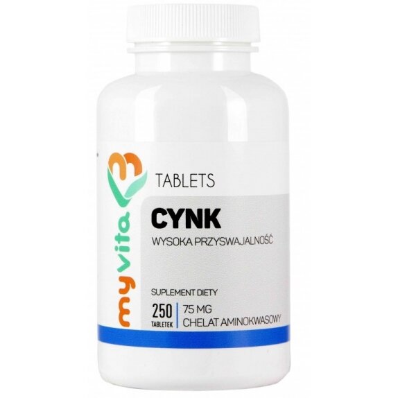 MyVita Cynk 75 mcg (chelat aminokwasowy) 250 tabletek cena 30,90zł