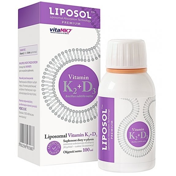 Liposol Vitamin K2+D3TM K2 VitaMK7® 100 µq, Witamina D 50µq (2000 IU) 100 ml Aliness cena 83,60zł