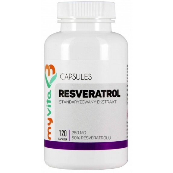 MyVita Resveratrol standaryzowany ekstrakt 250 mg 120 kapsułek cena 55,35zł