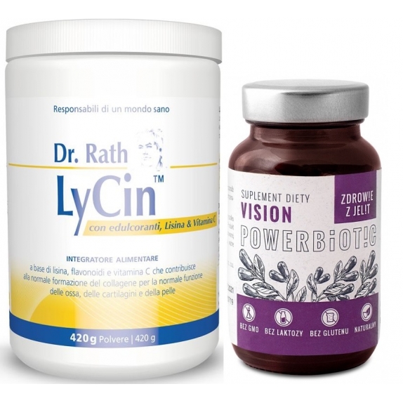 Dr Rath Lycin (vit. C + Lizyna + Stewia) 420 g + Powerbiotic Vision Jagoda Kamczacka 60 kapsułek cena 271,99zł