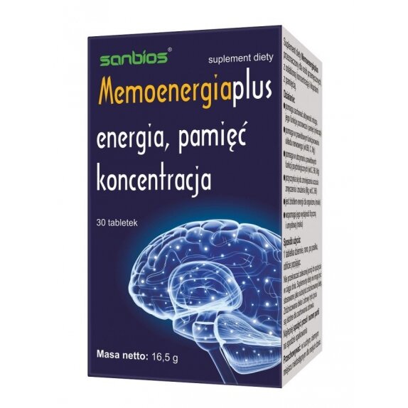 Sanbios memoenergia Plus energia, pamięć i koncentracja 30 tabletek cena 16,95zł