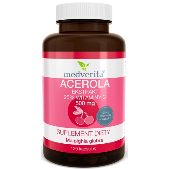 Acerola ekstrakt 500 mg 25% witaminy C 120 kapsułek Medverita cena 18,90zł