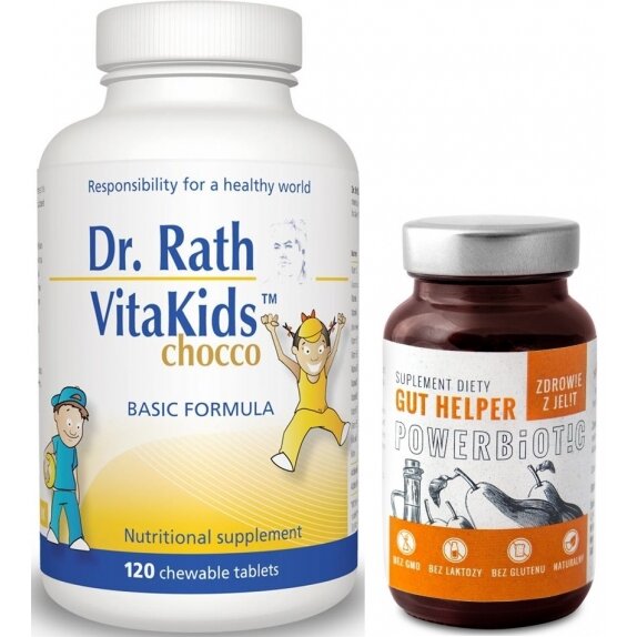 Dr Rath VitaKids chocco 120 tabletek do ssania + Powerbiotic Gut Helper Ocet gruszkowy 60 kapsułek cena 219,99zł