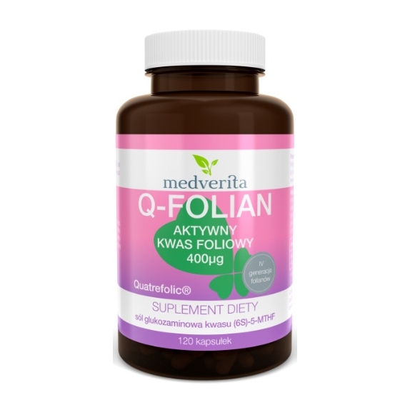 Q-Folian Quatrefolic® aktywny kwas foliowy 400µg 120 kapsułek Medverita cena 28,30zł