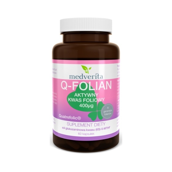 Q-Folian Quatrefolic® aktywny kwas foliowy 400µg 60 kapsułek Medverita cena 16,30zł