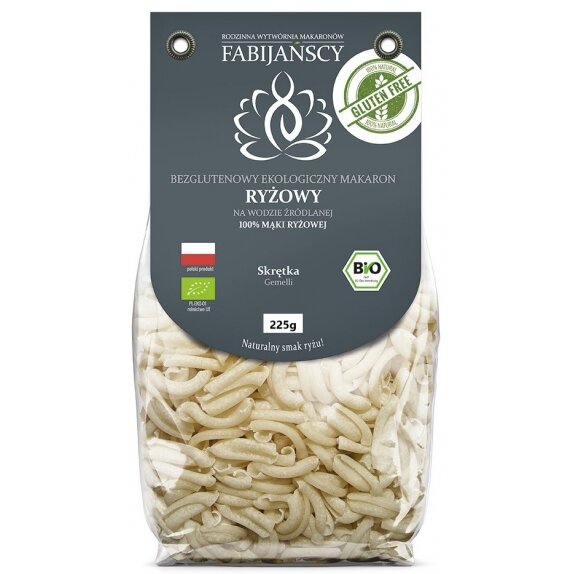 Makaron z ryżu białego skrętka gemelli bezglutenowy 225 g BIO Fabijańscy cena 2,79$