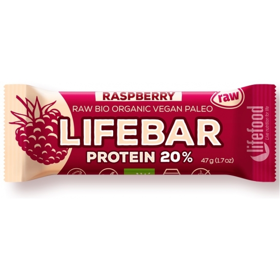 Baton proteinowy z malinami raw bezglutenowy 47 g BIO Life food cena €1,63