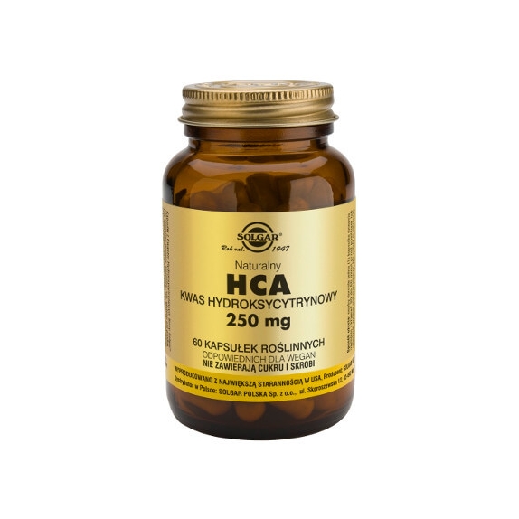 Solgar HCA 250 mg Naturalny Kwas Hydroksycytrynowy 60 kapsułek cena 31,59$