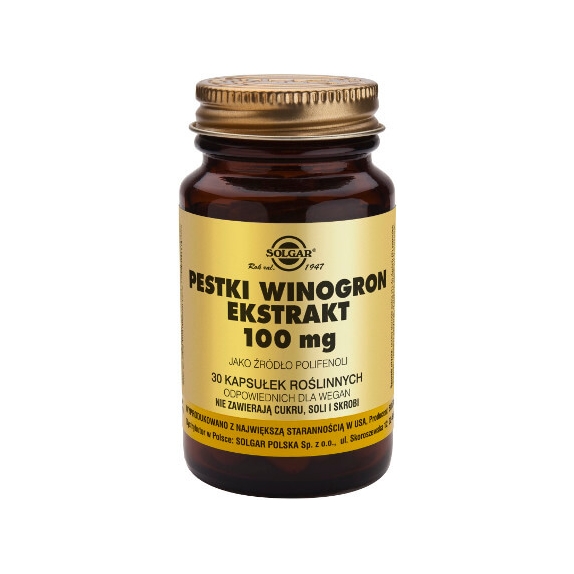 Solgar Pestki Winogron ekstrakt 100 mg 30 kapsułek cena 168,50zł