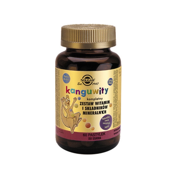 Solgar Kanguwity witaminy i składniki mineralne smak jagodowy 60 pastylek do ssania cena 58,80zł