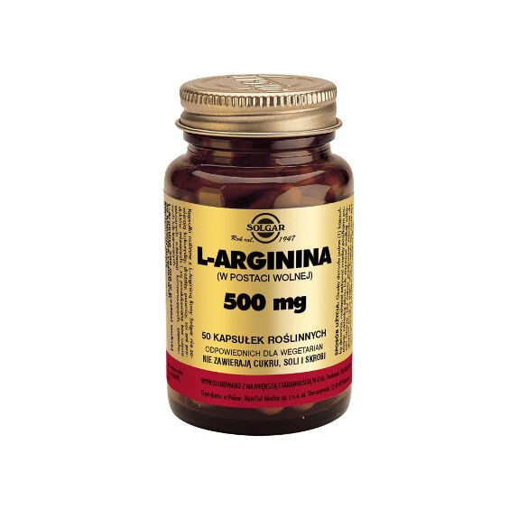 Solgar L-Arginina 500 mg 50 kapsułek cena 74,99zł