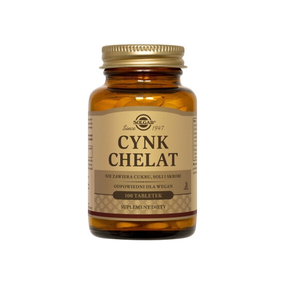 Solgar Cynk chelat aminokwasowy 100 tabletek cena 59,99zł