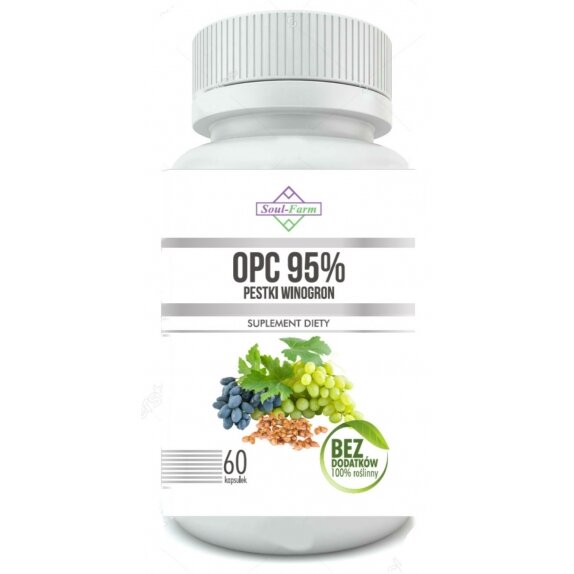 Soul Farm pestki winogron ekstrakt 95% OPC 450 mg 60 kapsułek cena 25,09zł