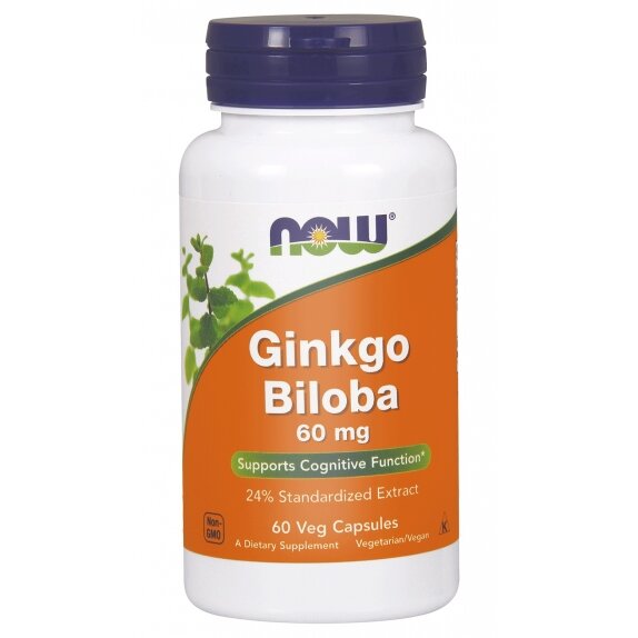 Ginkgo Biloba ekstrakt 60 mg 60 kapsułek NOW Foods cena 27,90zł