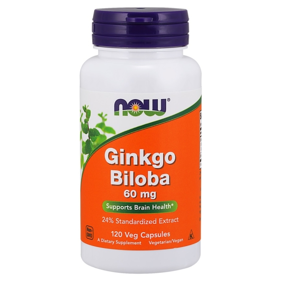 NOW Foods Ginkgo Biloba ekstrakt 60 mg 120 kapsułek PROMOCJA! cena €9,62