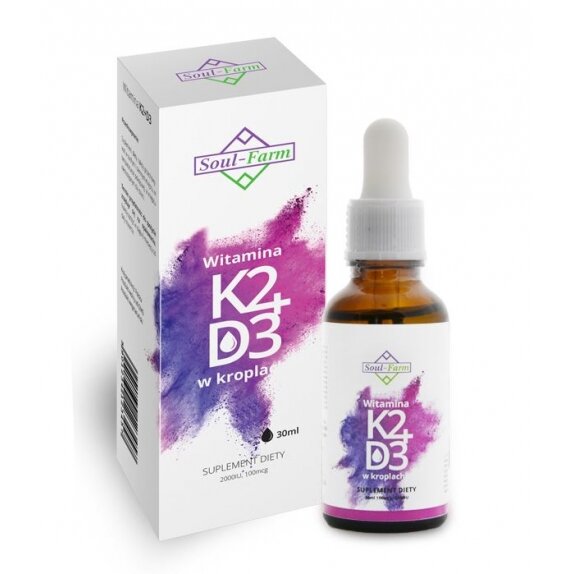 Witamina K2+D3 w kroplach (100mcg+2000IU) 30 ml Soul Farm cena 39,89zł