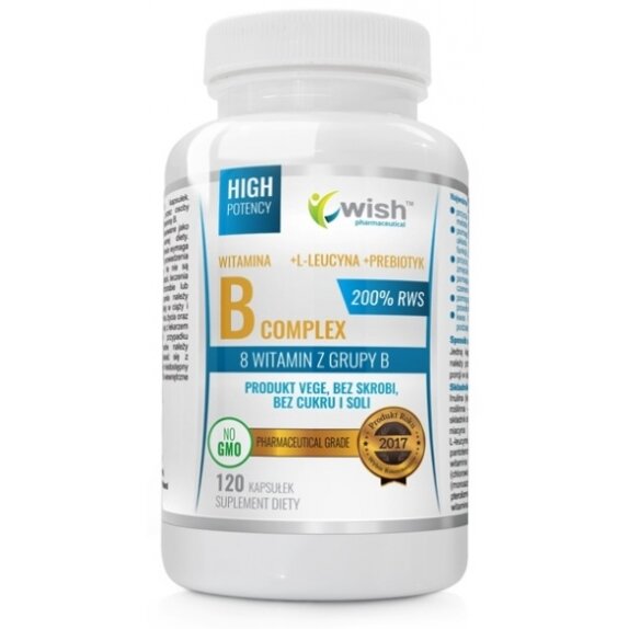 Witamina B Complex 200% RWS + Prebiotyk 120 kapsułek Wish Pharmaceutical cena 27,90zł